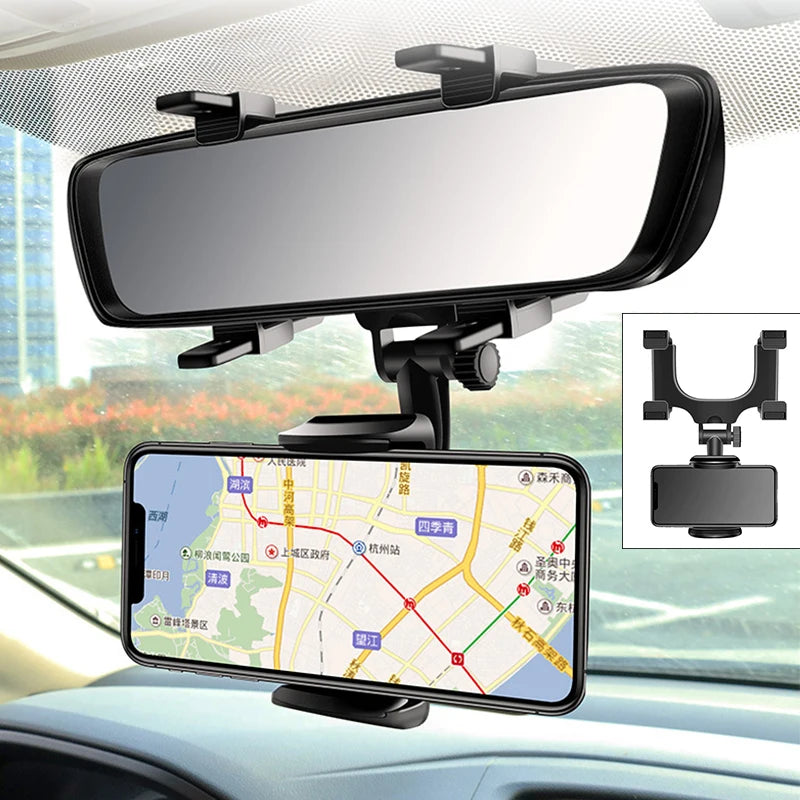 360° Car Mirror Telescopic Smart Phone Holder Mount Mobile Phone Support Stand Car GPS Adjustable Cellphone for Iphone 13 Holder